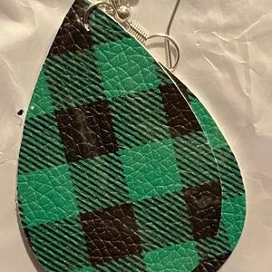 Green and Black Plaid Teardrop Earrings